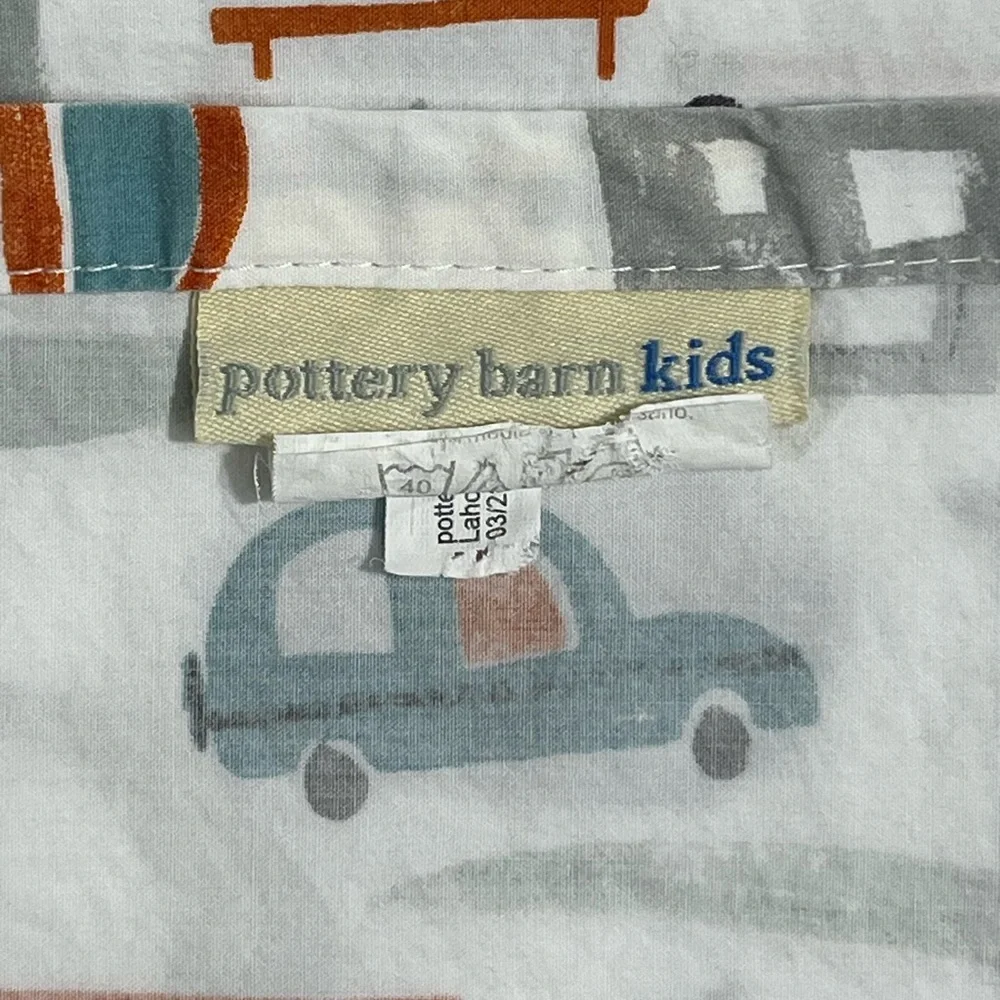 PB Kids Organic City Twin Flat Sheet - White, Gray, Orange, Blue